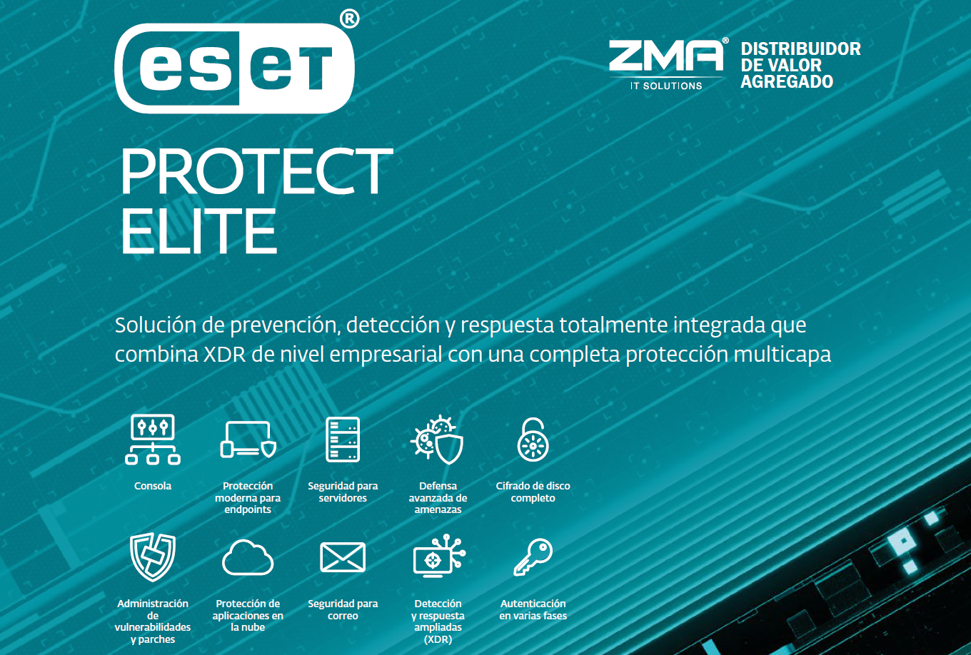 Slider ZMA - ESET Antivirus ZMA - ESET solución de prevención, detección y respuesta totalmente integrada que combina XDR de nivel empresarial con una completa protección multicapa