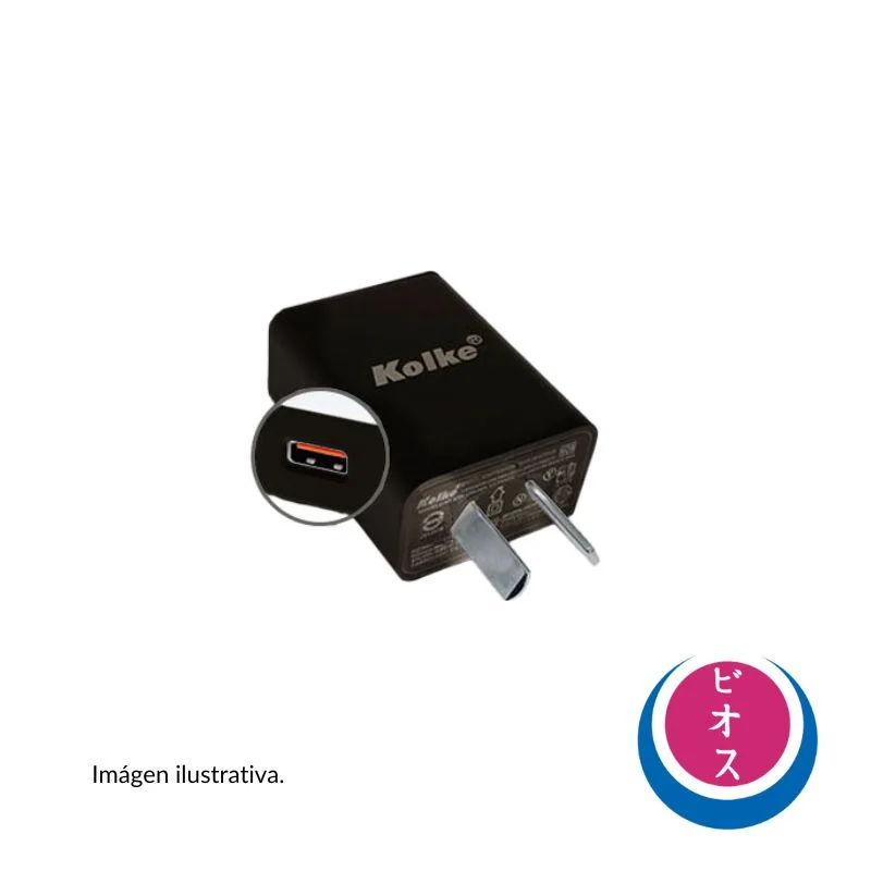 CARGADOR USB KOLKE 220V A USB X1 5V-2A NEGRO